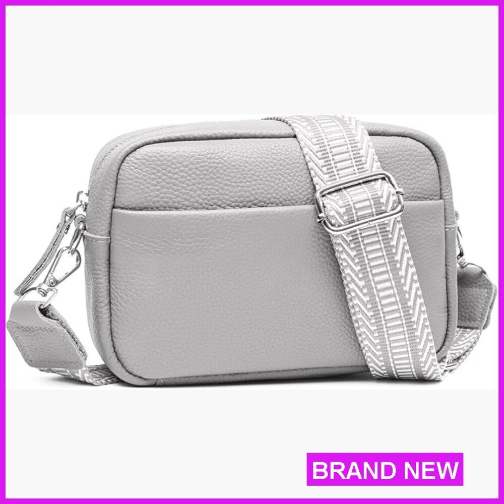 Genuine Leather Crossbody Bag with RFID Slots Adjustable Guitar Strap Minimal